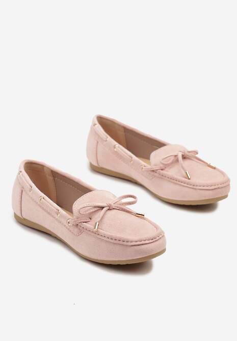 Różowe Mokasyny z Ekozamszu Zdobione Wiązaniem z Kokardą Sonilora