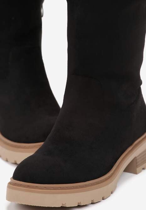 Czarne Płaskie Kozaki z Futerkiem Typu Baranek Wewnątrz Caliares