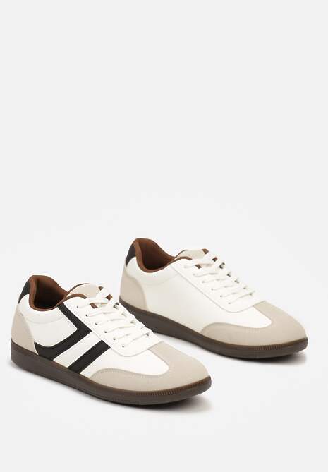 Beżowe Casualowe Sneakersy z Geometrycznymi Wzorami i Kontrastowymi Przeszyciami Riandrea