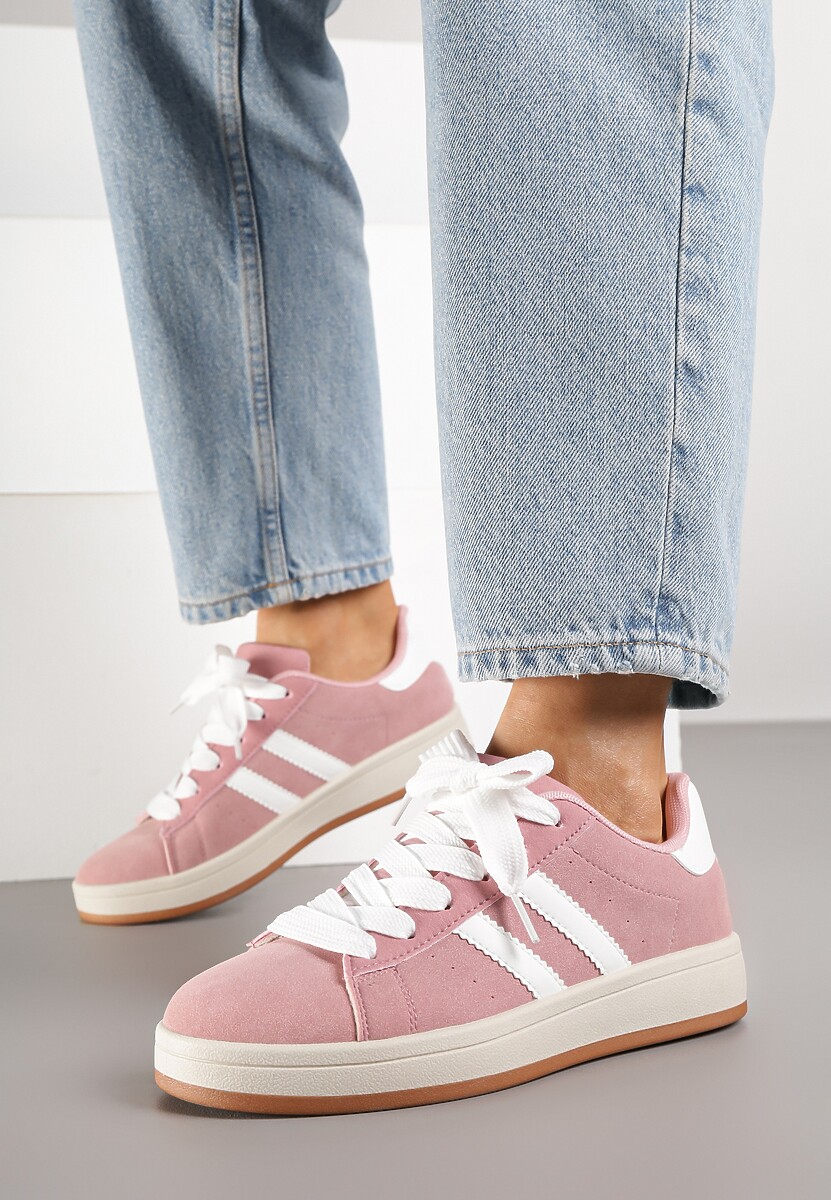 Różowo-Białe Sneakersy z Geometrycznym Wzorem Rillomia