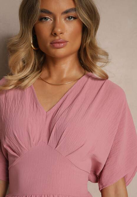 Ciemnoróżowa Sukienka z Bawełną i Marszczoną Górą Filaviela