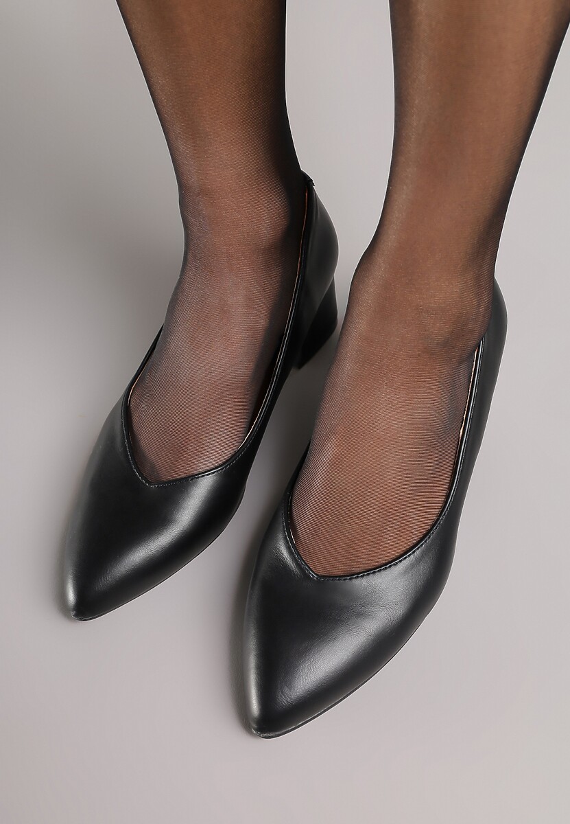 Czarne Czółenka Vices na Słupku z Wkładką ze Skóry Naturalnej z Metaliczną Ozdobą Mixin