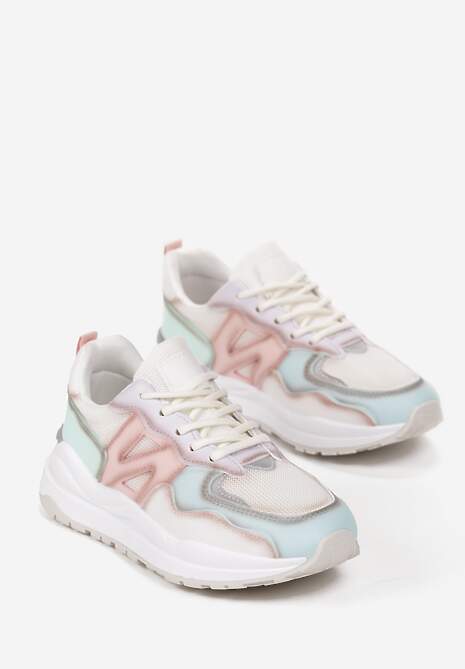 Biało-Niebieskie Sneakersy Przed Kostkę Zdobione Przeszyciami Flallesi