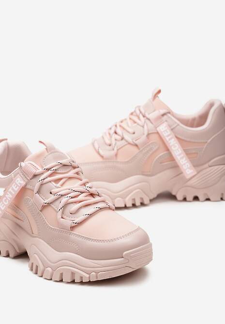 Różowe Sneakersy na Grubej Podeszwie z Taśmą przy Sznurowadłach Irisas