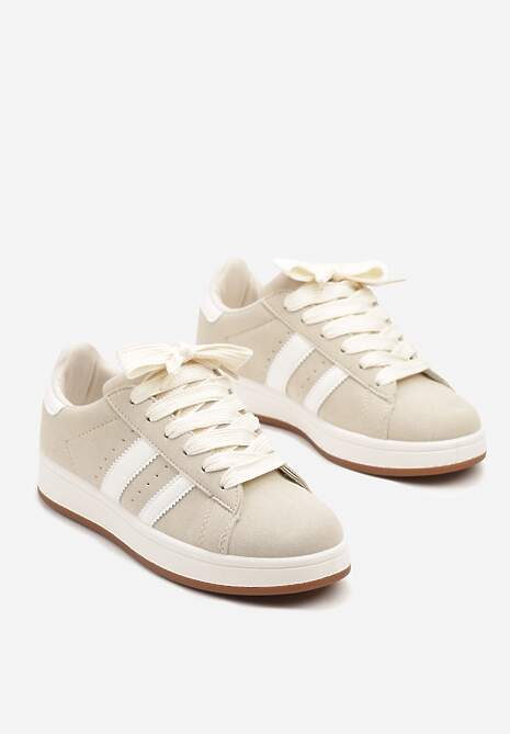 Beżowe Sneakersy Ozdobione Paskami Dolirenna