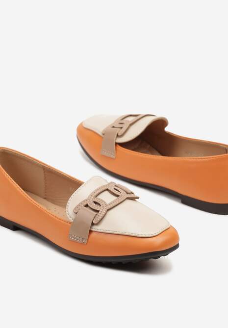 Pomarańczowe Wsuwane Mokasyny z Materiałowym Paskiem Evellia