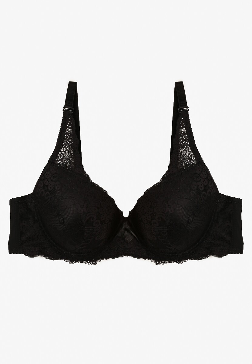 Czarny Klasyczny Biustonosz Ozdobiony Koronką Restane