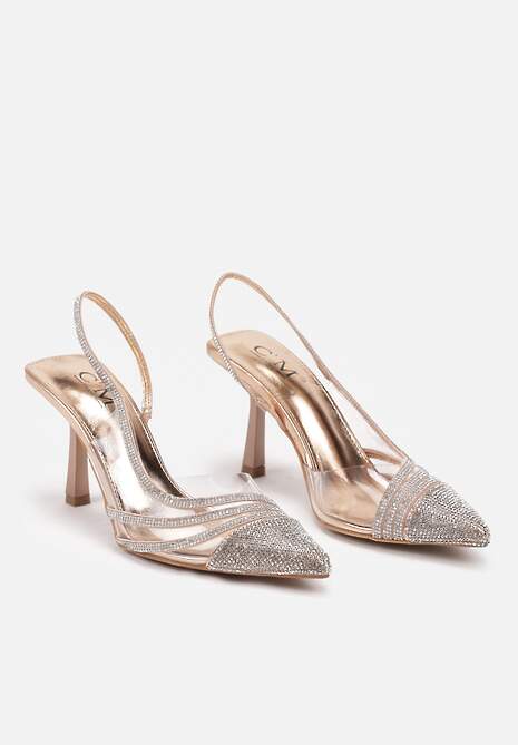Szampańskie Transparentne Sandały na Szpilce z Błyszczącymi Cyrkoniami Ivelina