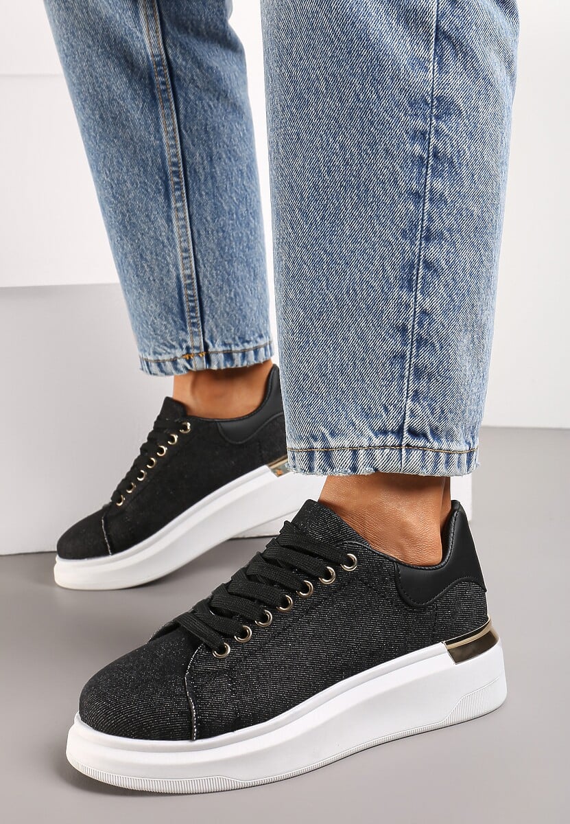 Czarne Sneakersy na Grubej Podeszwie Mivana