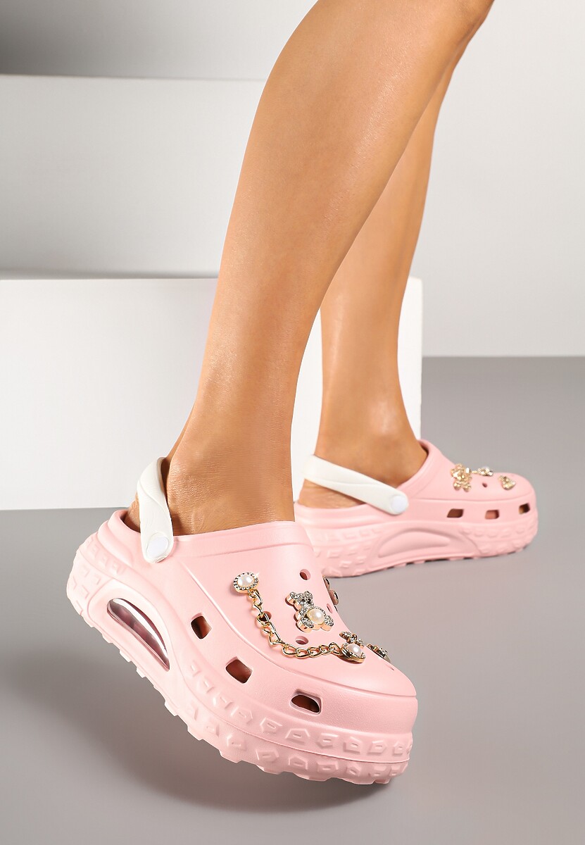 Różowo-Białe Klapki Ozdobione Perełkami i Aplikacjami 3D Viviorielle