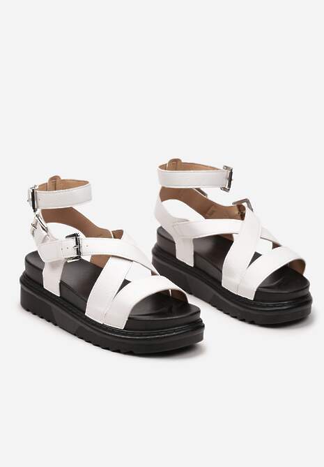 Białe Sandały Zapinane wokół Kostki na Grubej Podeszwie Diunna