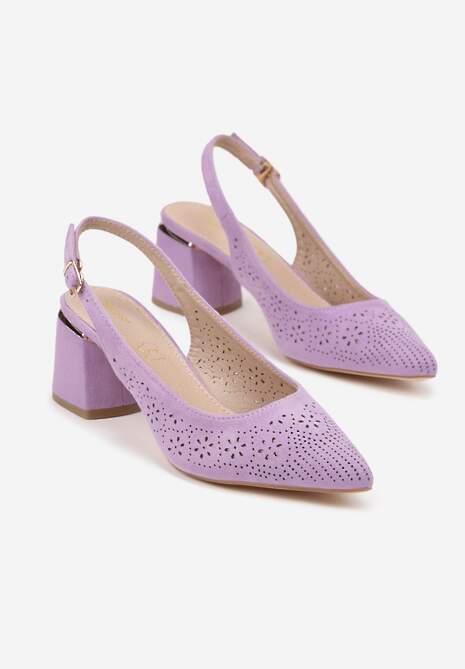 Fioletowe Sandały Vices na Słupku Slingback ze Skórzaną Wkładką i Ażurowym Wzorem Iffinira