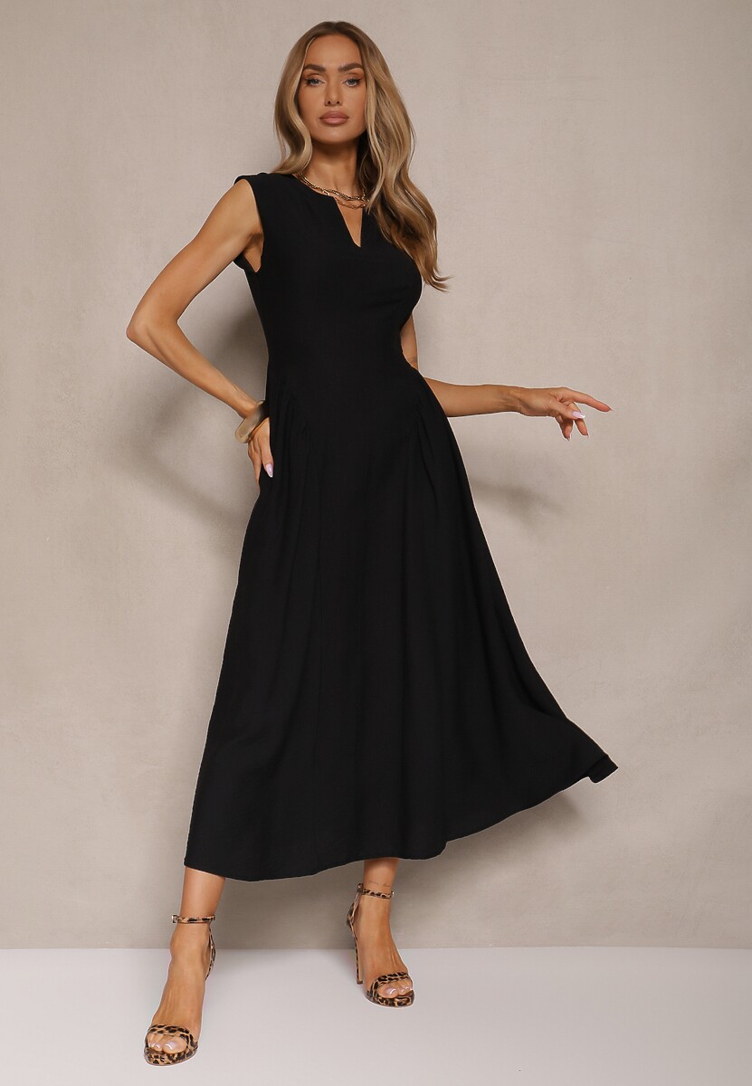 Beżowa Rozkloszowana Sukienka z Wiskozy Lirune