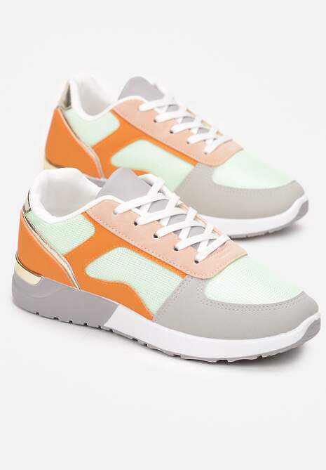 Szaro-Zielone Sneakersy na Grubej Podeszwie z Metaliczną Wstawką Paria