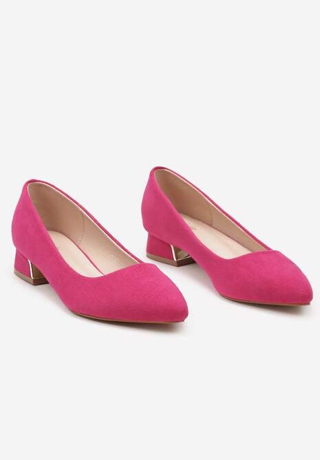 Fuksjowe Czółenka na Słupku Ozdobione Metaliczną Ozdobą Panesha