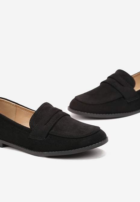 Czarne Klasyczne Mokasyny z Imitacji Zamszu Behmilla