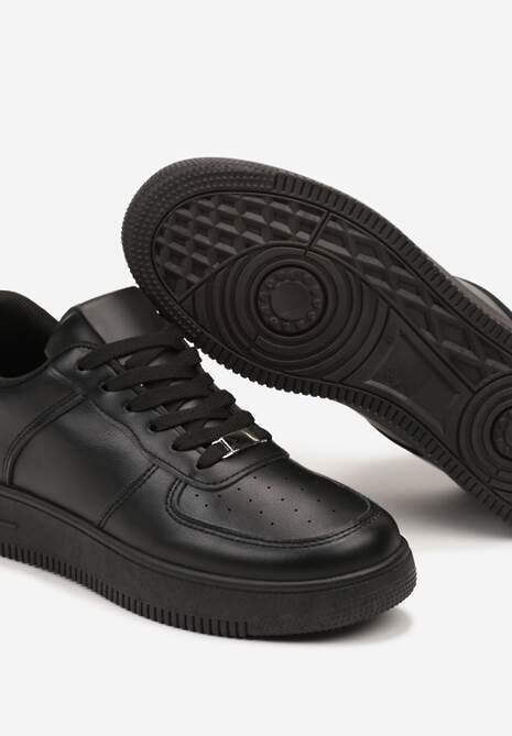 Czarne Sznurowane Sneakersy Ozdobione Perforacją Ellemisa