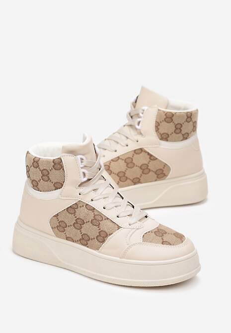 Beżowe Sneakersy na Grubej Podeszwie za Kostkę Melainthe