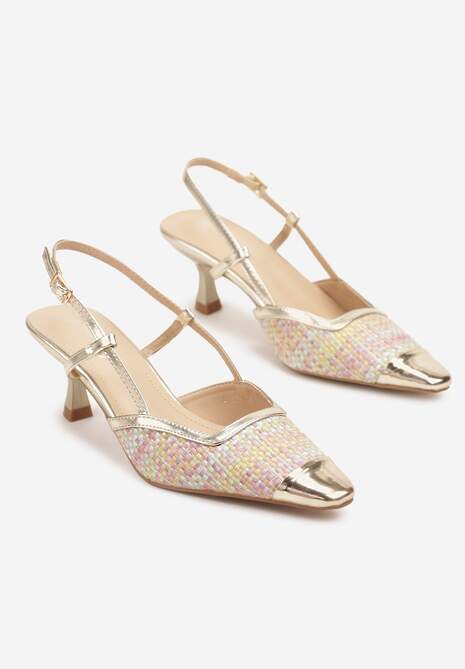 Złoto-Różowe Sandały na Kaczuszce Slingback z Plecionką i Metalicznym Noskiem Ldivaria