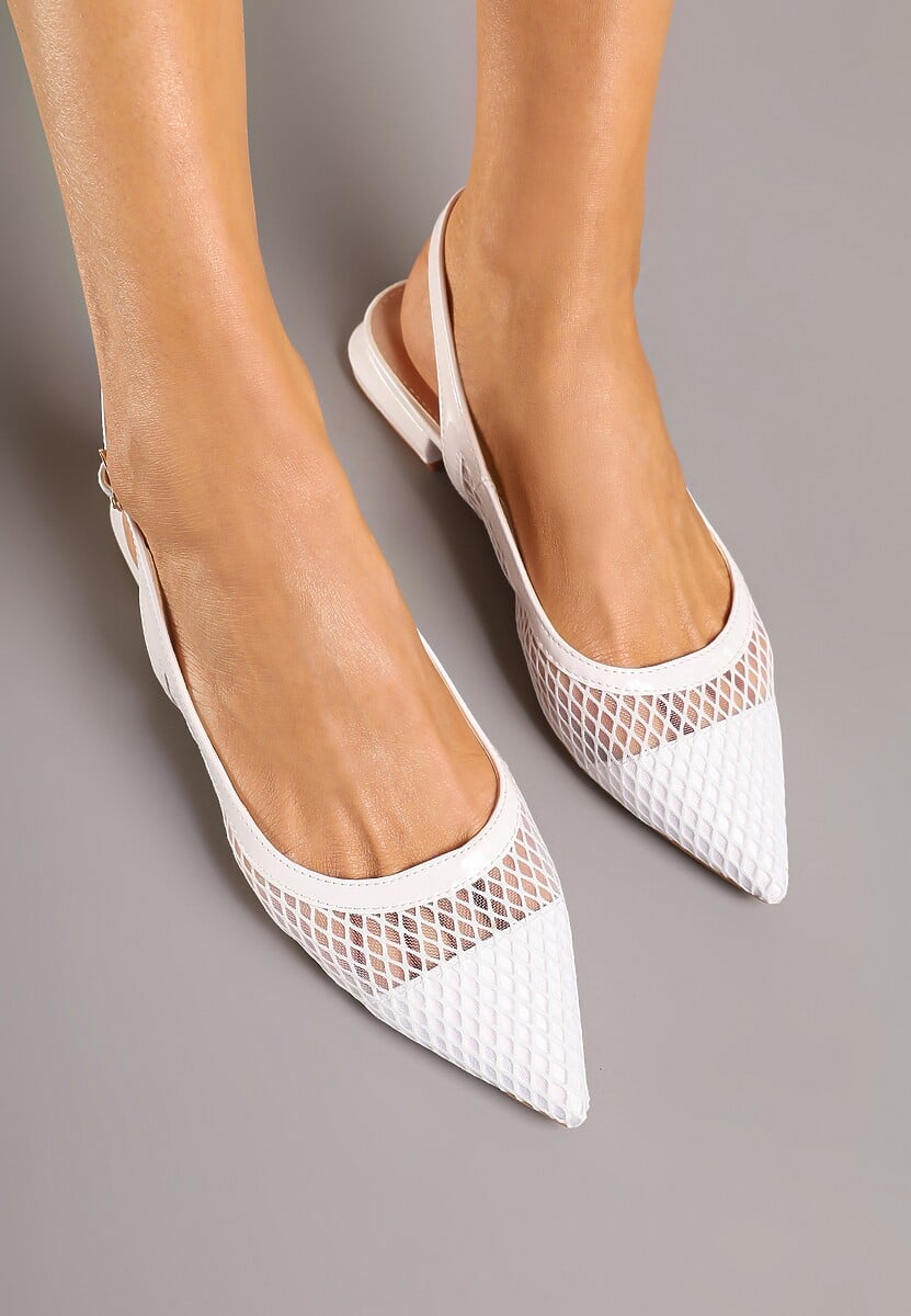 Białe Sandały Slingback z Siateczki ze Szpiczastym Noskiem Niloriae