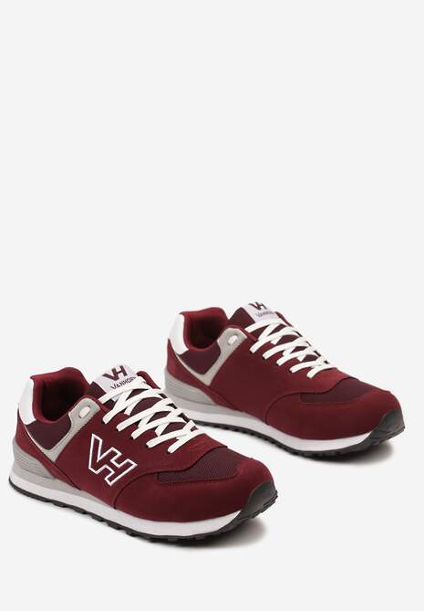 Bordowe Buty Sportowe z Imitacji Zamszu z Naszywką Lysadna