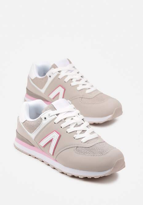 Beżowo-Szare Sneakersy Ozdobione Geometrycznym Motywem Rilenessa
