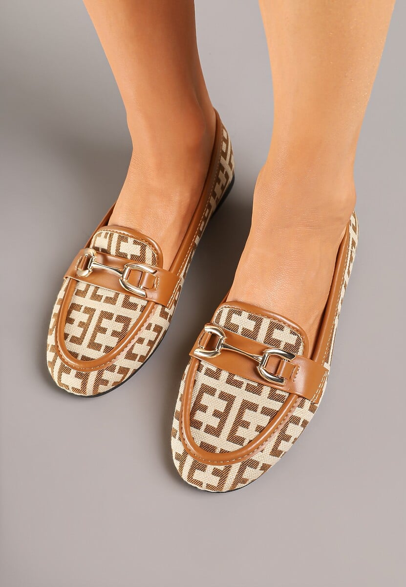 Brązowe Mokasyny z Ekozamszu z Ozdobną Metaliczną Aplikacją Nusarila