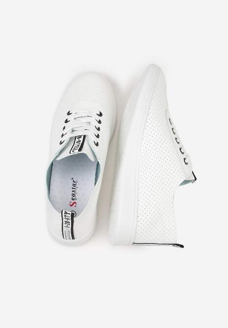 Biało-Czarne Tenisówki Ozdobione Taśmą z Napisem na Języku i Pięcie Cholewka z Perforacją Aelita