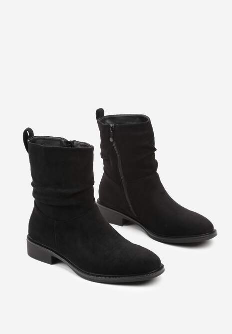 Czarne Botki z Marszczoną Cholewką do Kostki Ilomira