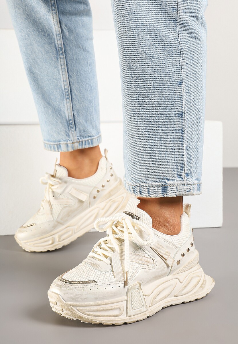 Beżowe Sneakersy na Platformie z Ozdobnym Tłoczeniem Lurine