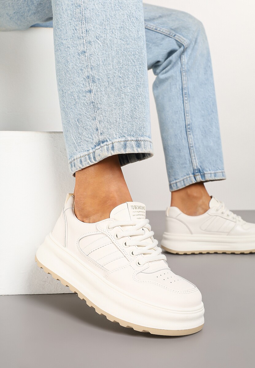 Beżowe Sneakersy z Geometrycznym Wzorem Fonawia