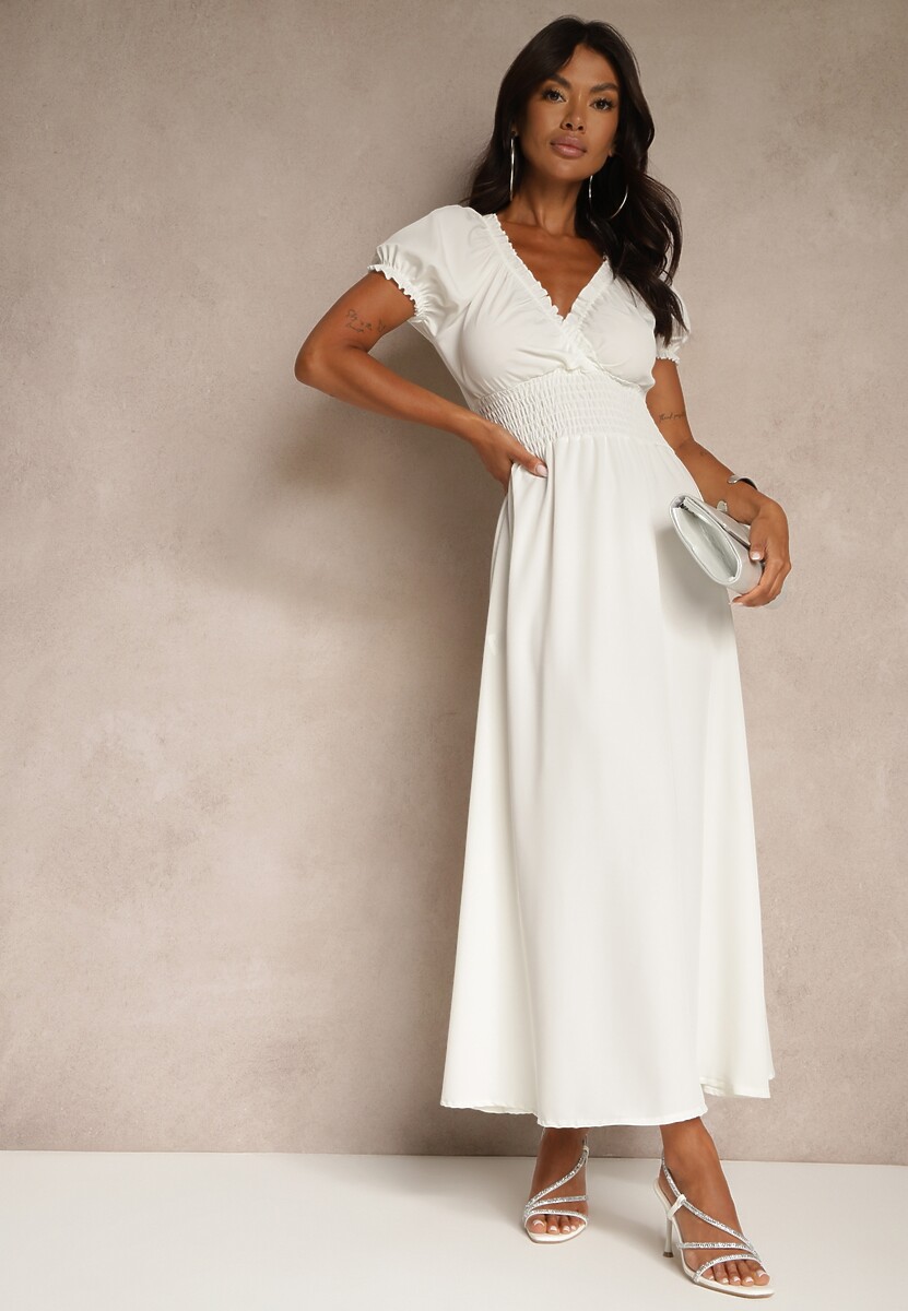 Biała Sukienka z Bufiastymi Rękawami Dolirrea