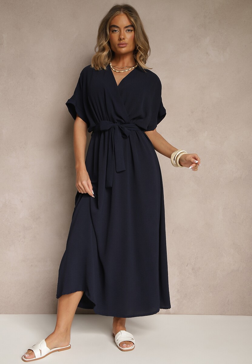 Szara Rozkloszowana Sukienka z Bawełną i Paskiem Lunapinia