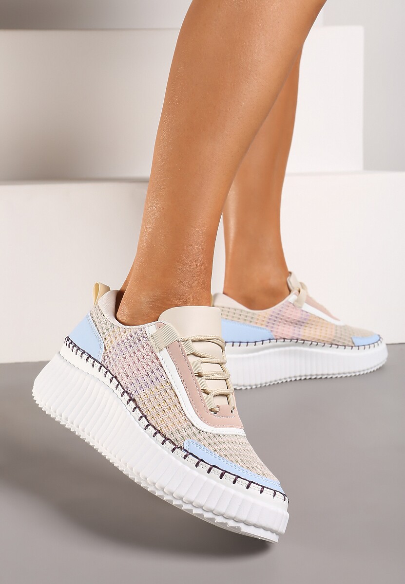 Białe Sznurowane Sneakersy na Grubej Podeszwie do Kostki Pasapia