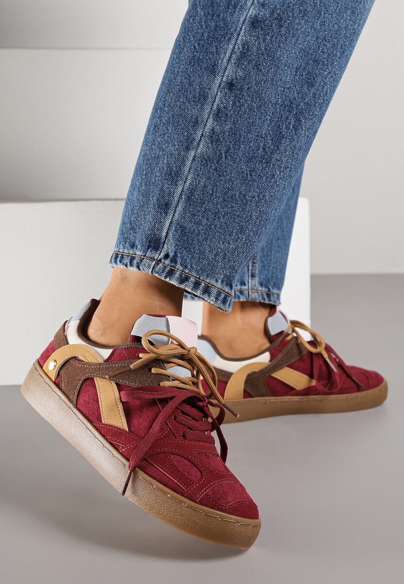 Bordowe Sneakersy Kultowe Tenisówki z Podwójnymi Sznurówkami Luvitta