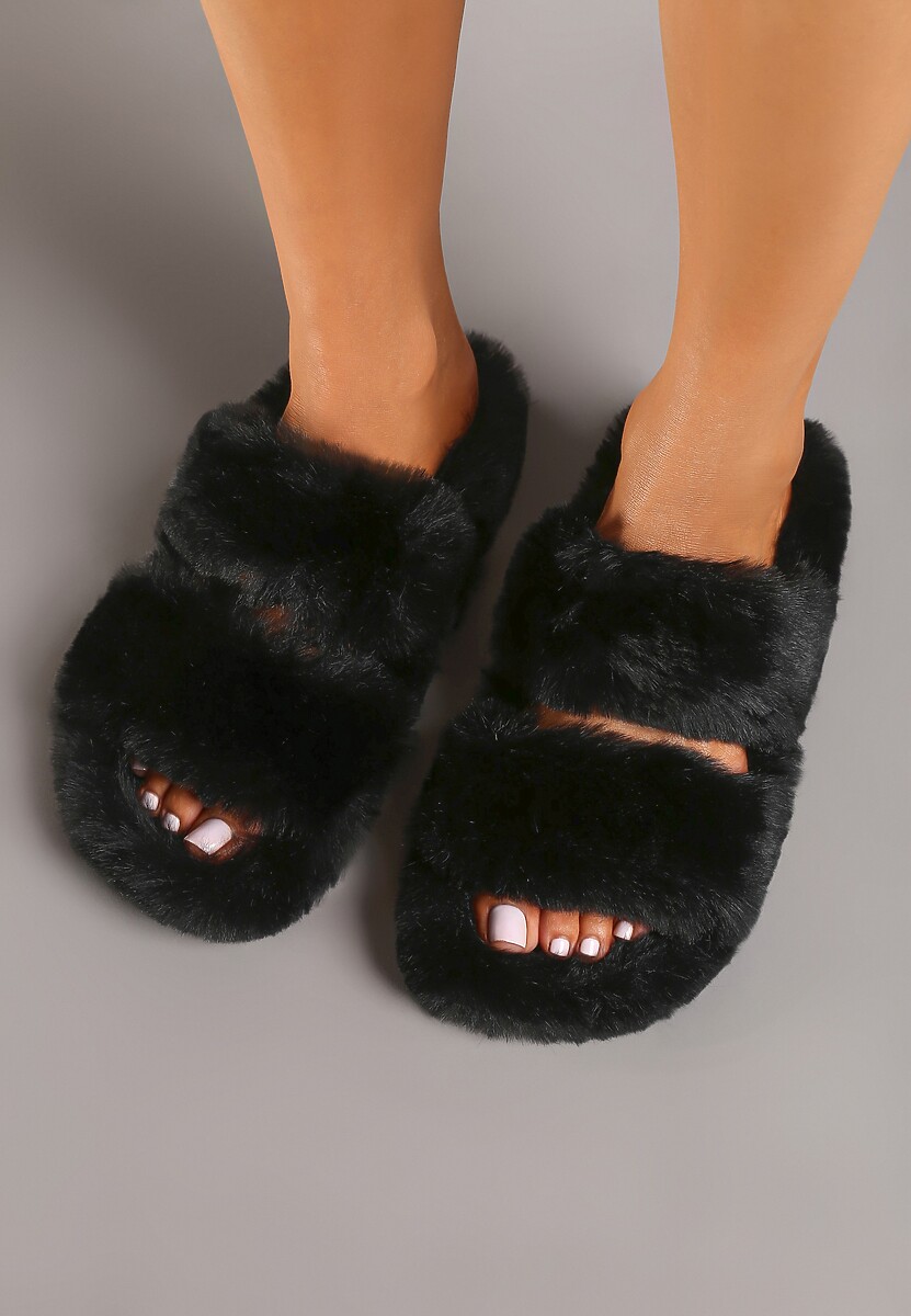 Czarne Kapcie z Futerkiem i Wkładką z Ekozamszu Esanira