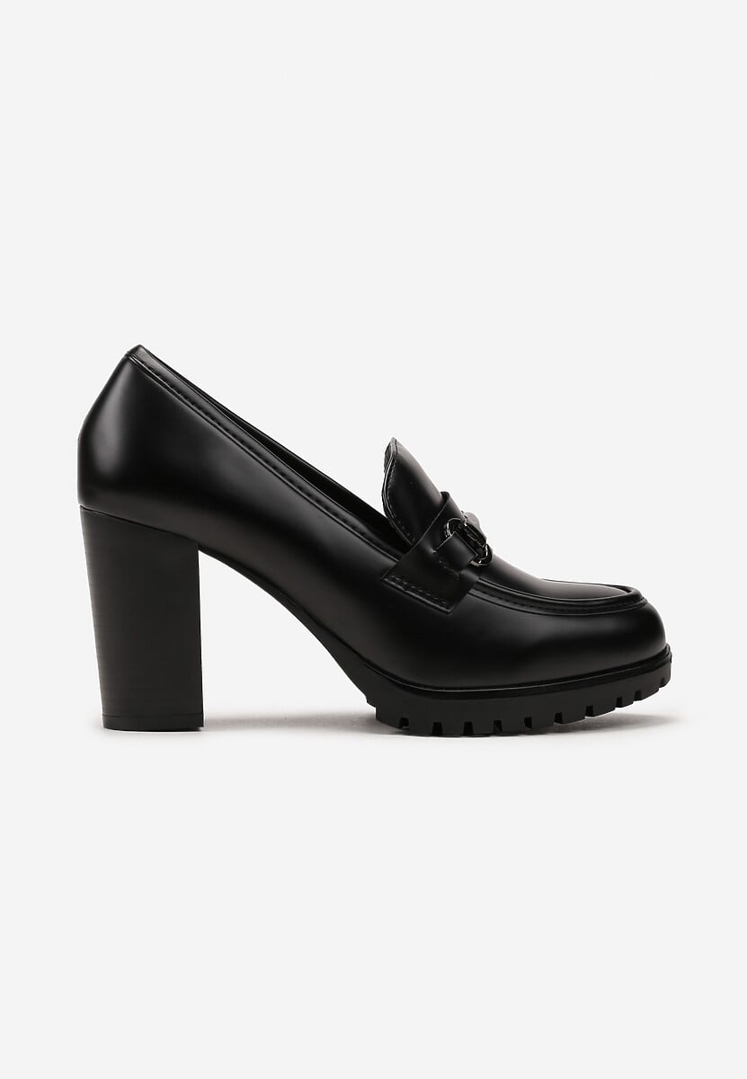 Czarne Eleganckie Półbuty na Obcasie z Platformą Ozdobione Klamrą Paivessa