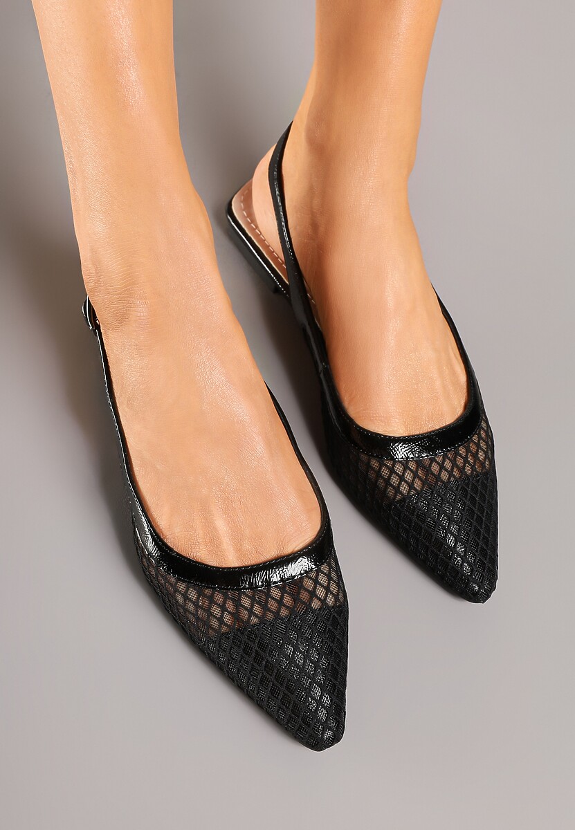 Czarne Siateczkowe Sandały ze Szpiczastym Noskiem i Paskiem z Klamerką Yastia