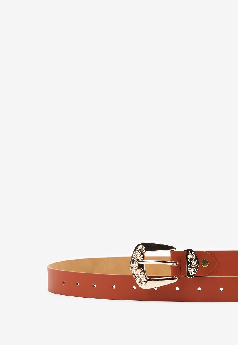 Brązowy Tłoczony  Pasek z Metaliczną Klamrą Citanea