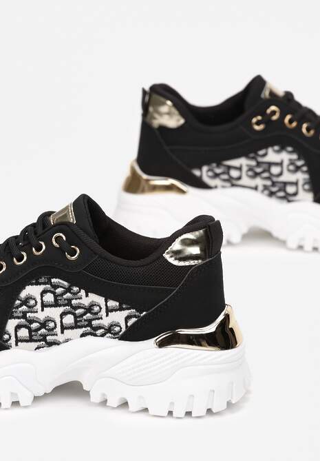 Czarne Sneakersy na Grubej Podeszwie z Metaliczną Wstawką Austyna