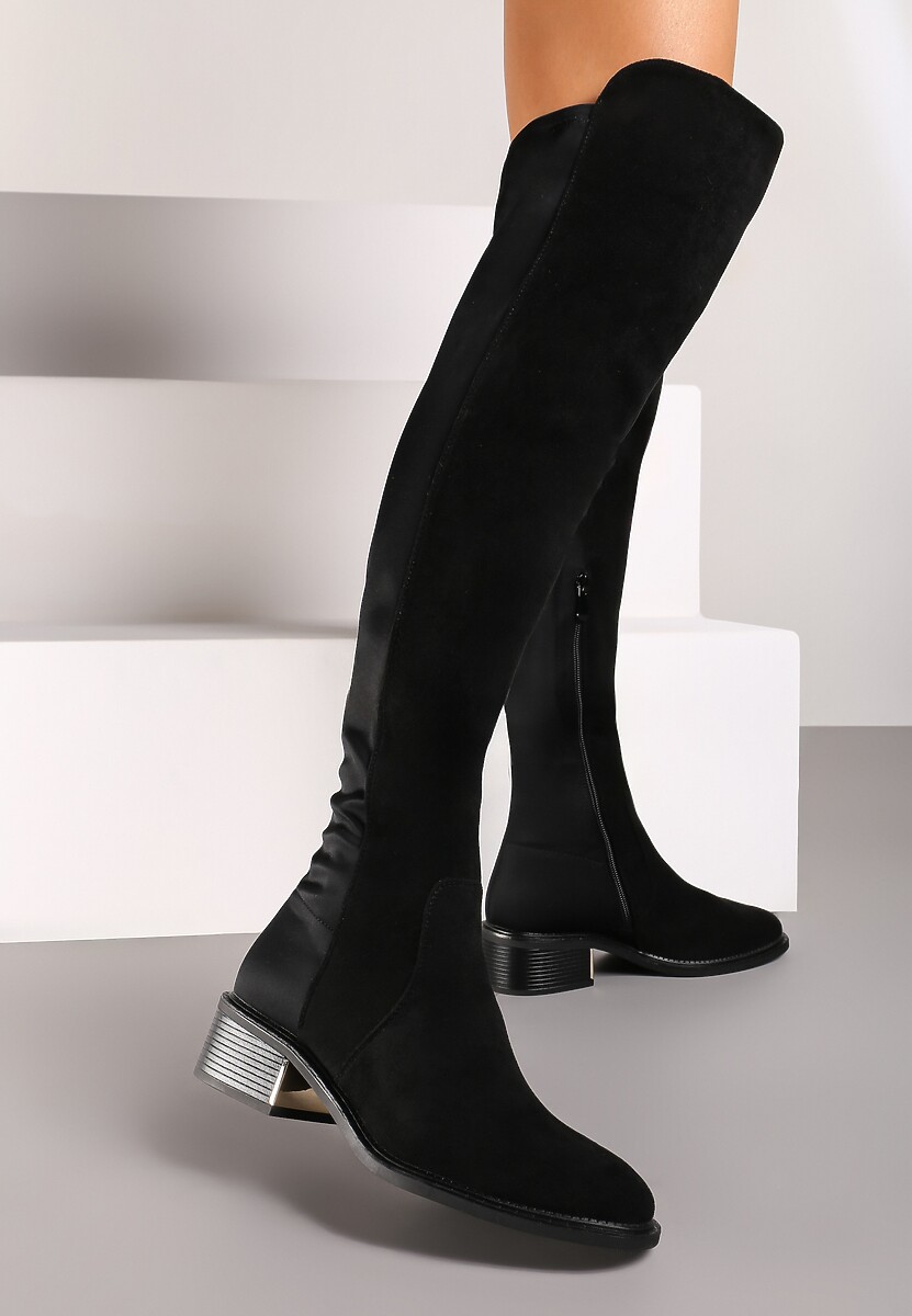 Czarne Casualowe Płaskie Kozaki na Słupku w Stylu Muszkieterek Clettia