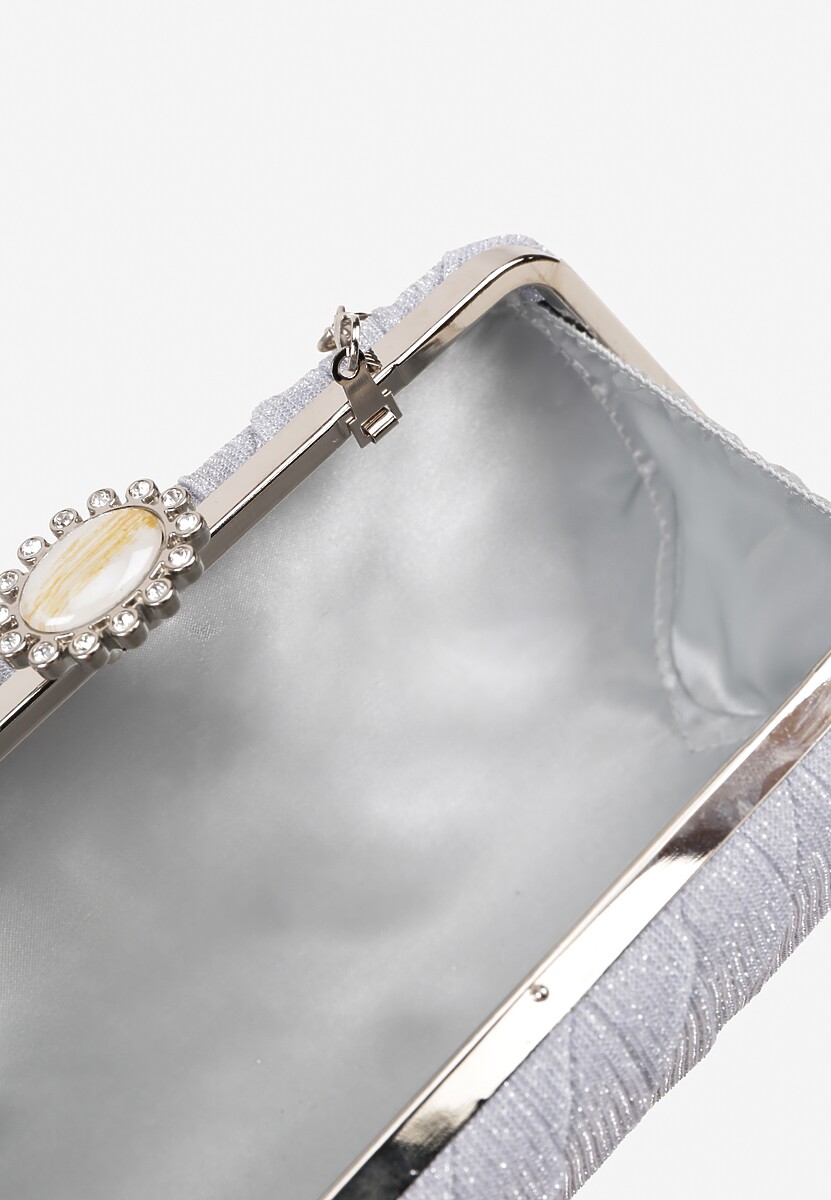 Srebrna Tłoczona Torebka Kopertówka Ozdobiona Cyrkoniami Lunovea