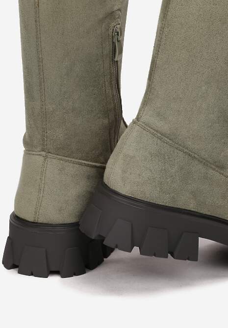 Zielone Kozaki z Dopasowaną Cholewką za Kolano Cilki