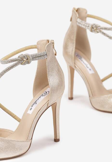 Złote Eleganckie Szpilki z Cyrkoniowymi Paskami Alennia