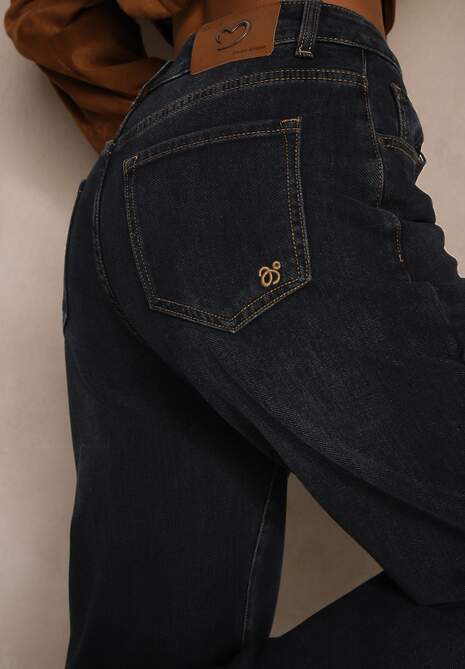 Granatowe Jeansy High Waist Wide Leg z Domieszką Wiskozy Zenisia