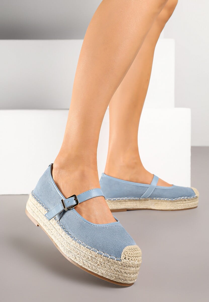 Niebieskie Espadryle z Plecionką i Paskiem Fevolise