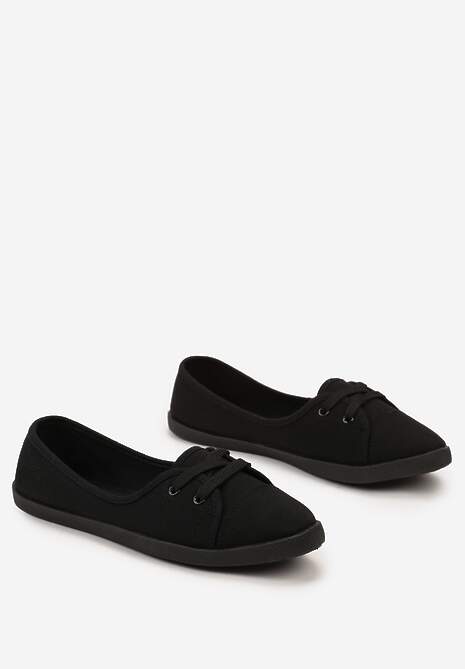 Czarne Tenisówki Przed Kostkę z Krótkim Sznurowaniem Aviole