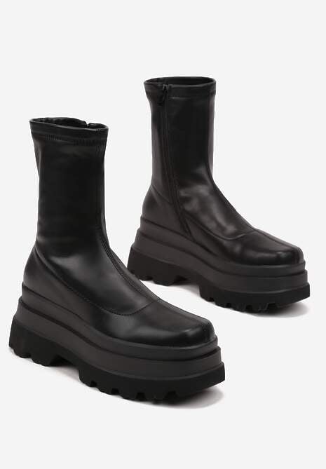 Czarne Botki Workery na Platformie na Suwak z Dopasowaną Cholewką Driefra