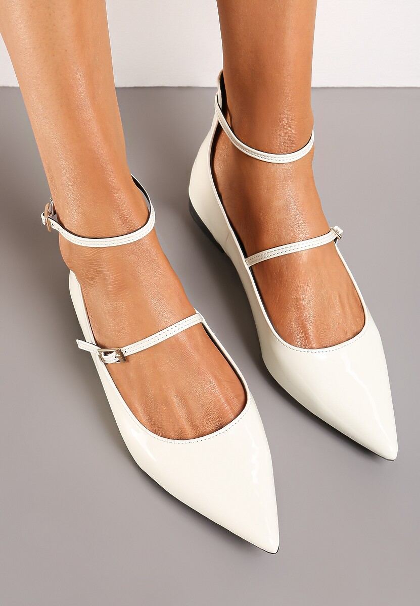 Białe Lakierowane Balerinki z Dwoma Paseczkami i Noskiem w Szpic Starsha