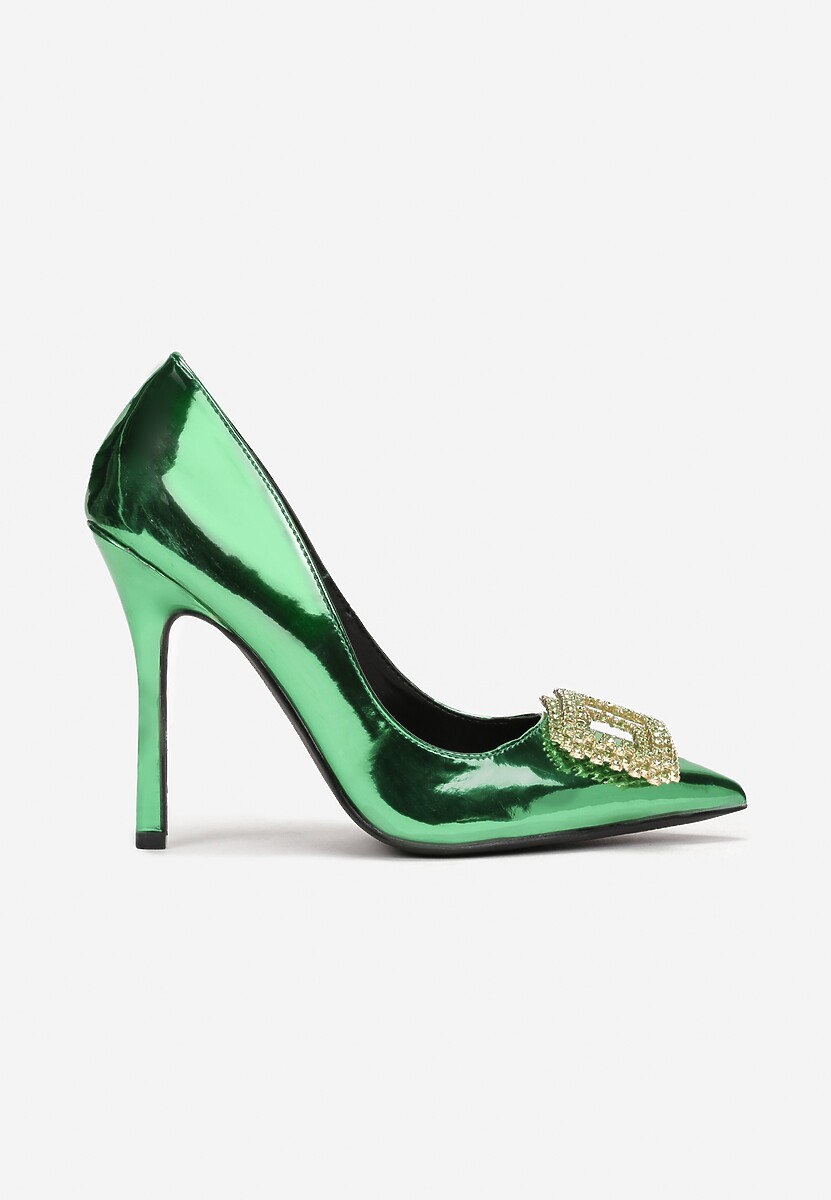 Zielone Szpilki Metaliczne z Cyrkoniami i Szpiczastym Noskiem Ceth